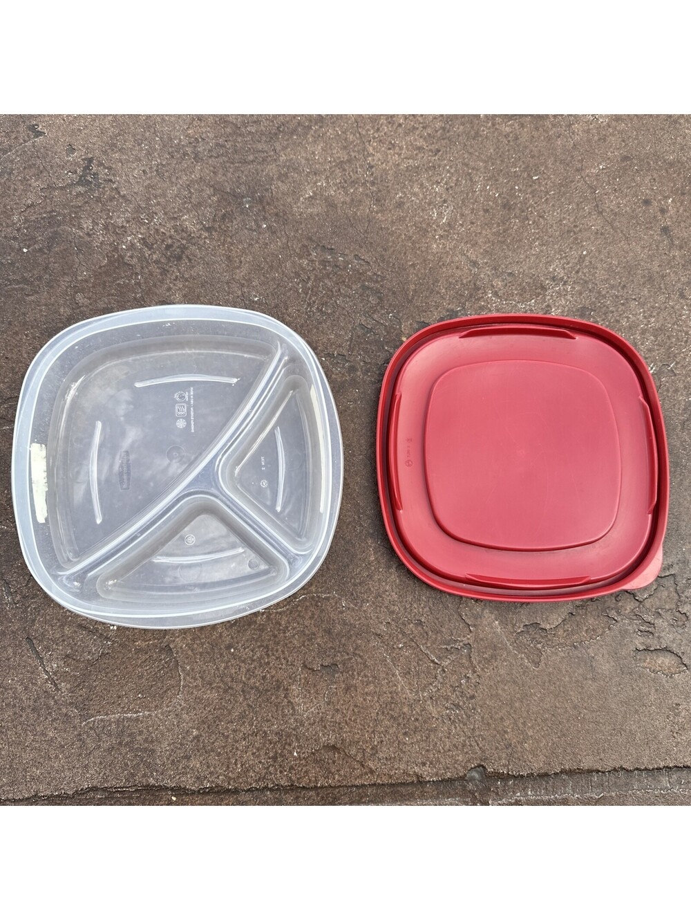 Rubbermaid Divided 3 Compartment Container Plate #7K74 & Lid #7J70 Meal Prep